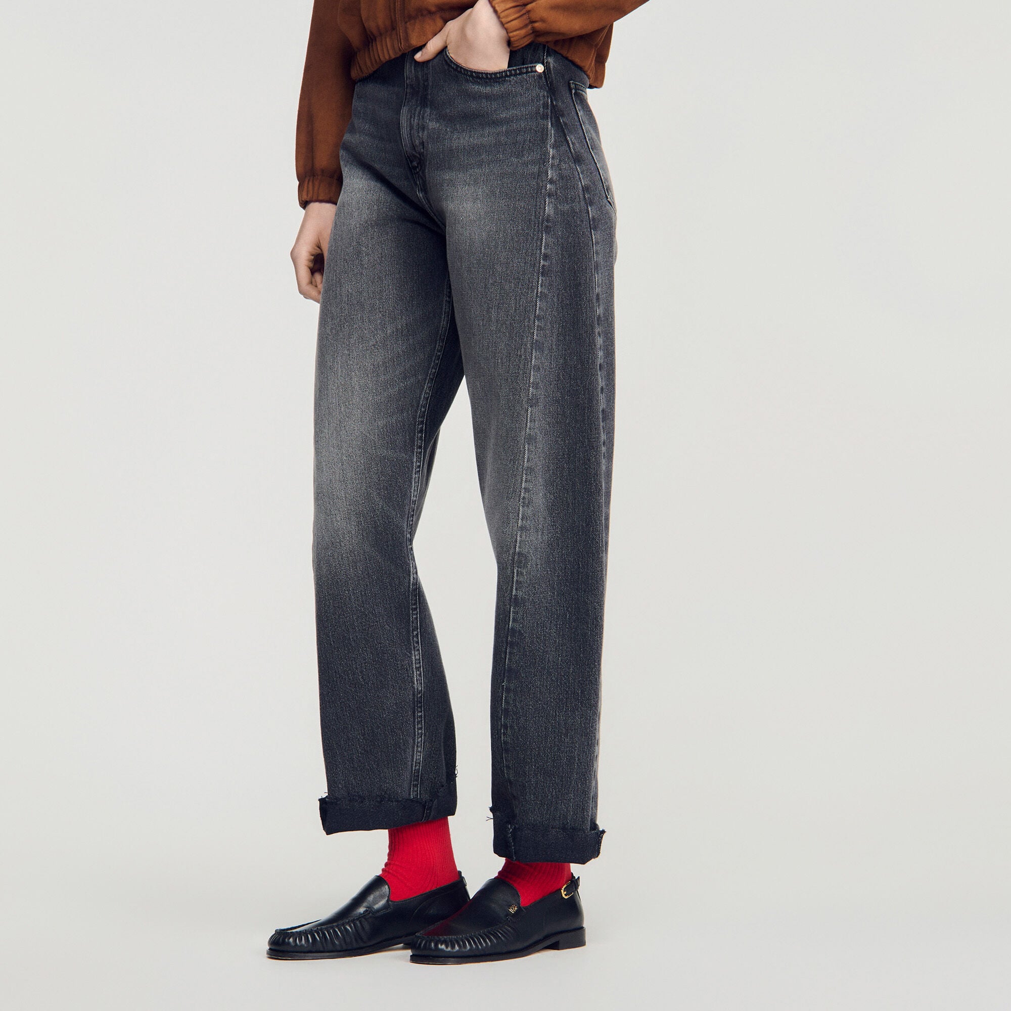 Mocassins en cuir &agrave; boucle - Femme | Sandro Paris