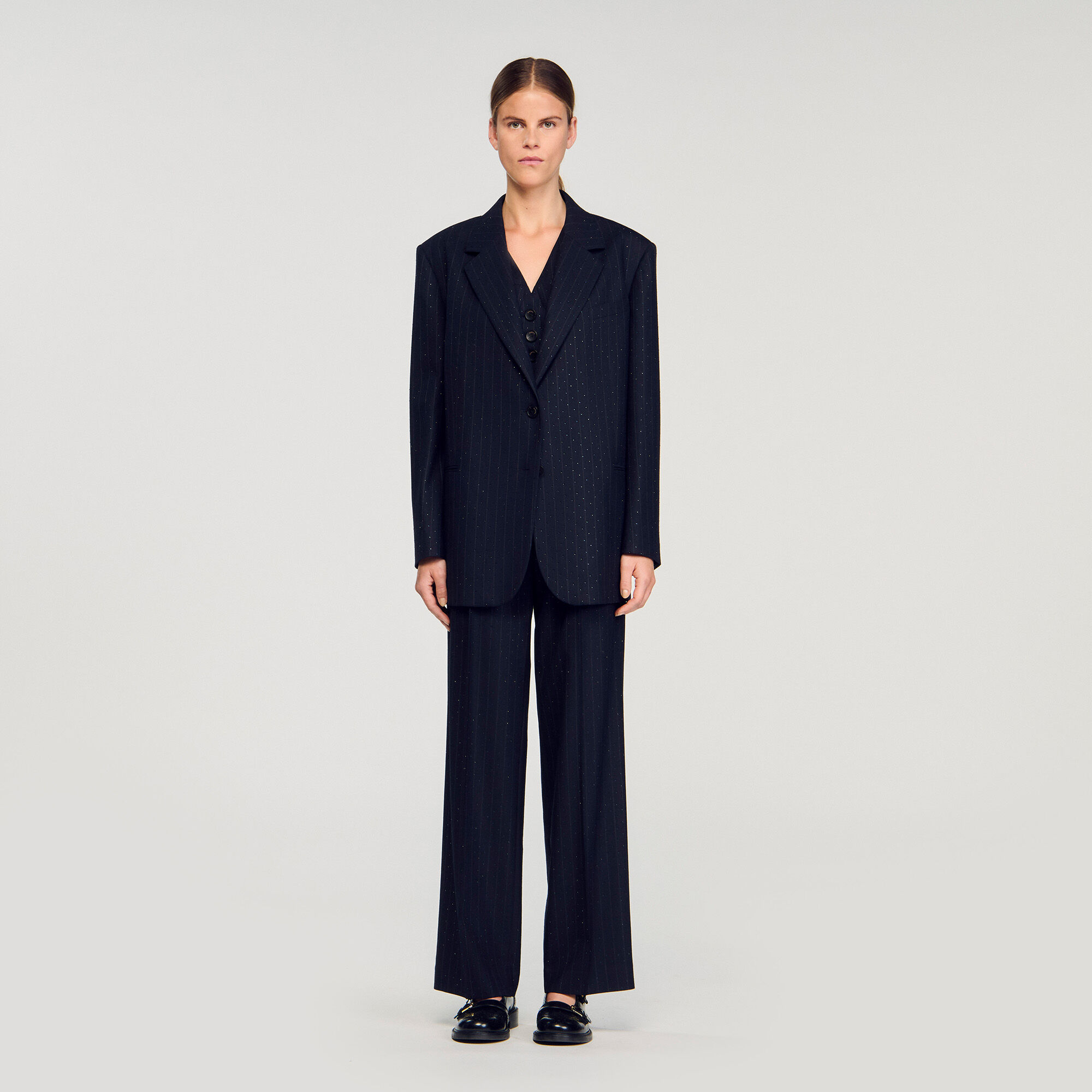 Veste de costume à rayures strassée