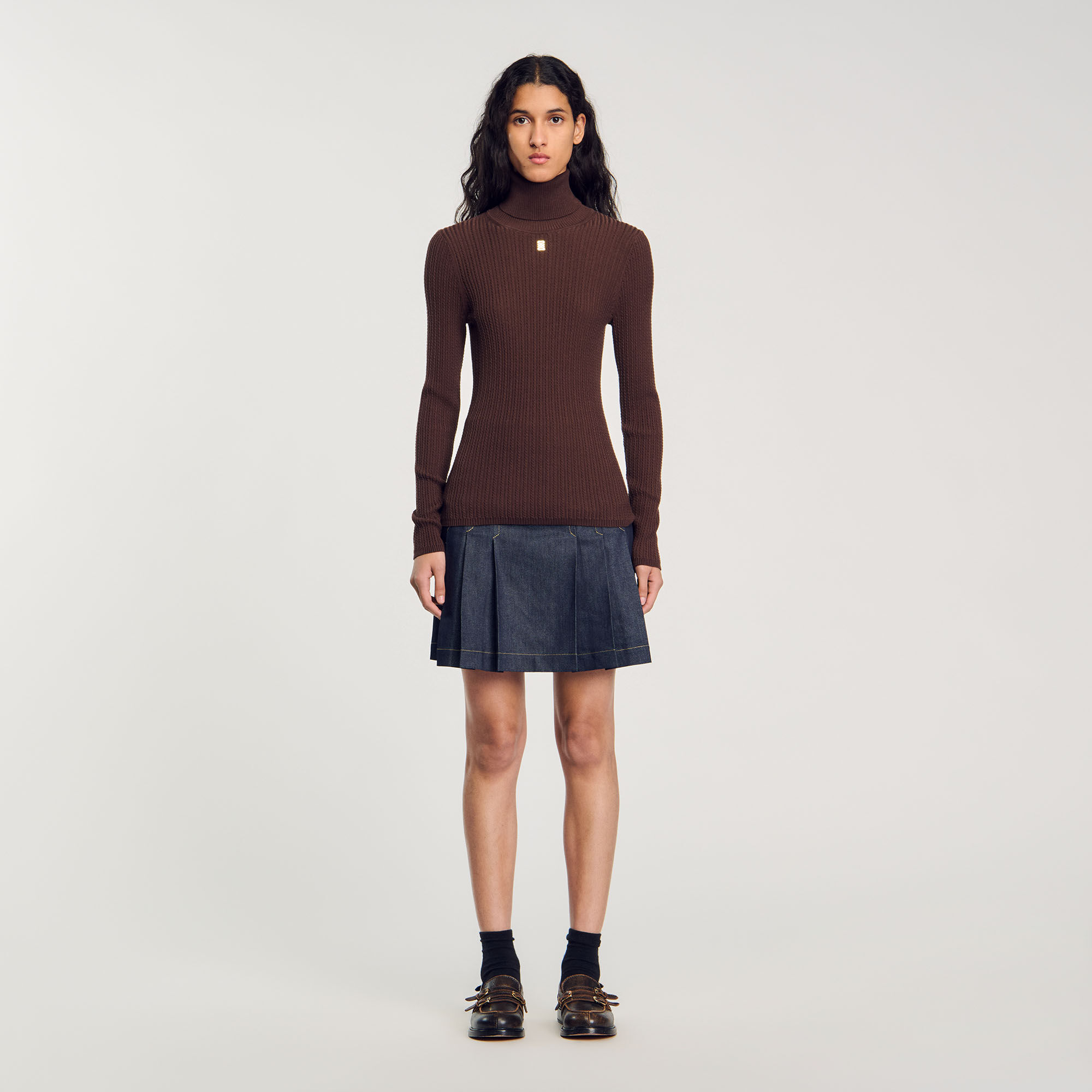 Pull col roule marron pour femme Sandro Paris