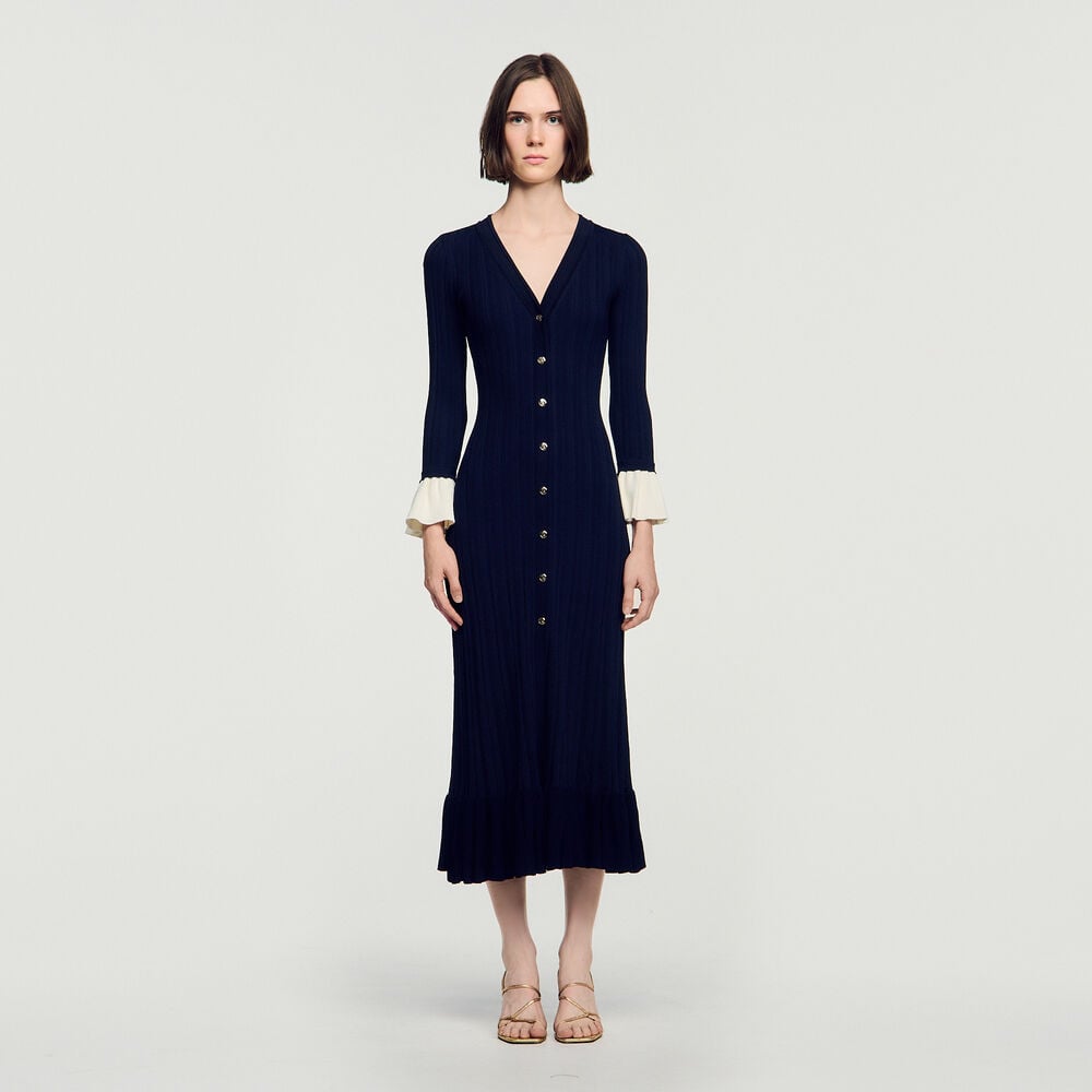 Sandro Vestido largo de punto bicolor – Marina – vista 2