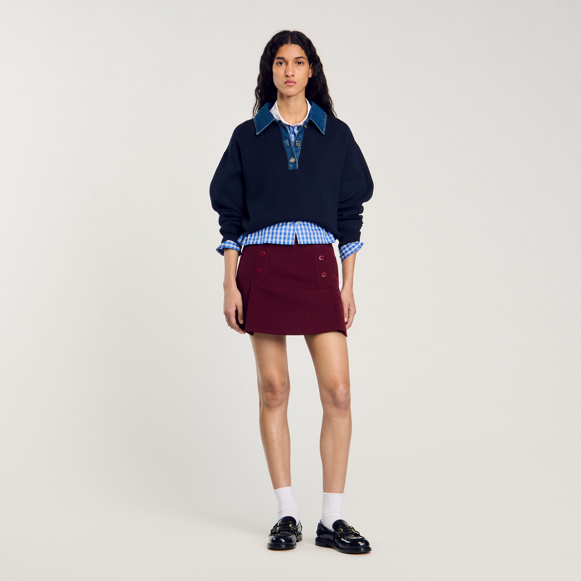 Pull ample col polo denim