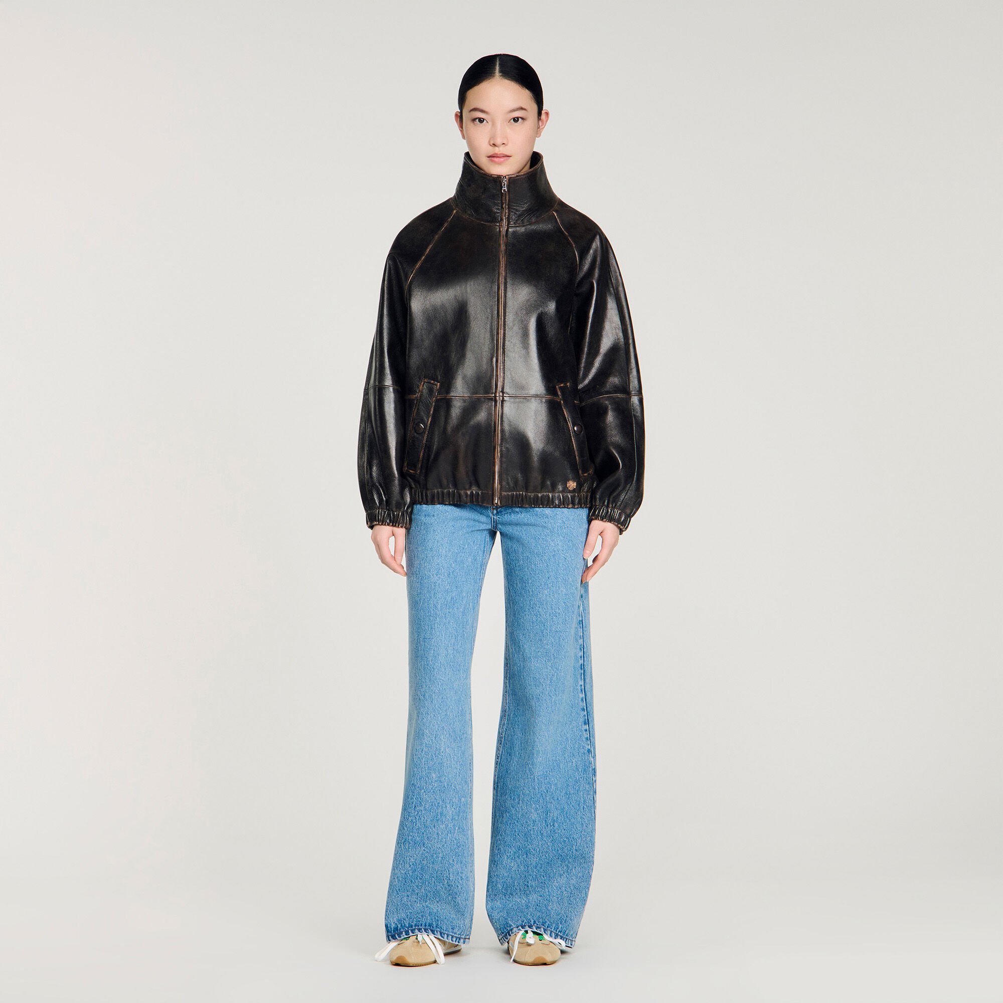 Blouson en cuir vieilli