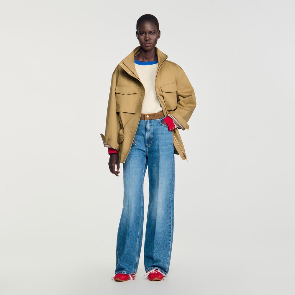 Sandro Jean droit ceinture en cuir – Bleu jean