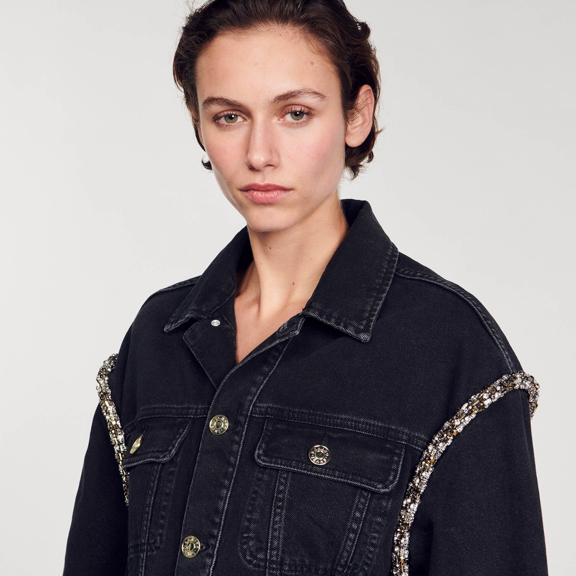 Veste en jean oversize strassée