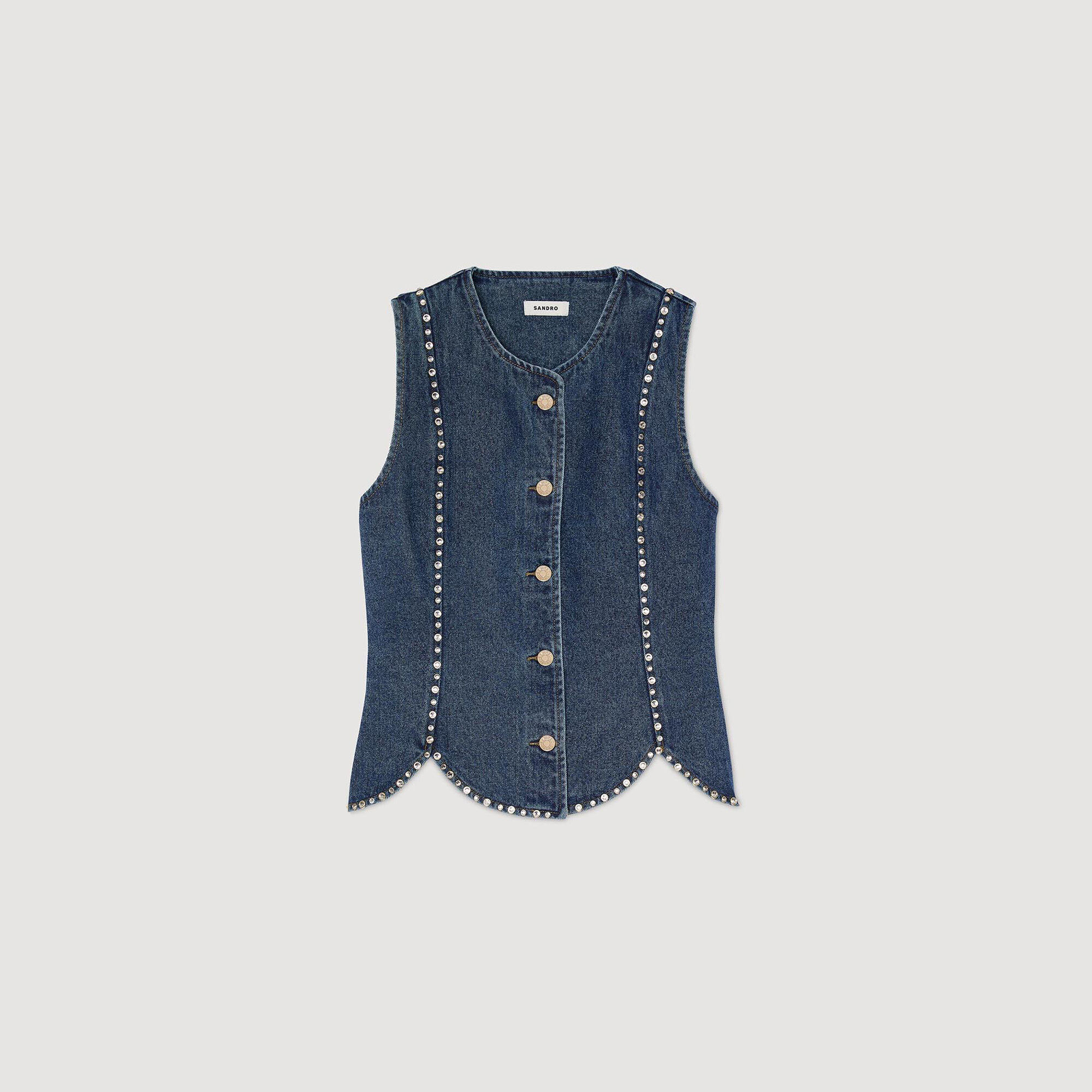 Top en denim strassé