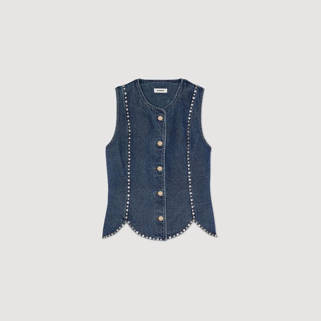 Top en denim strassé