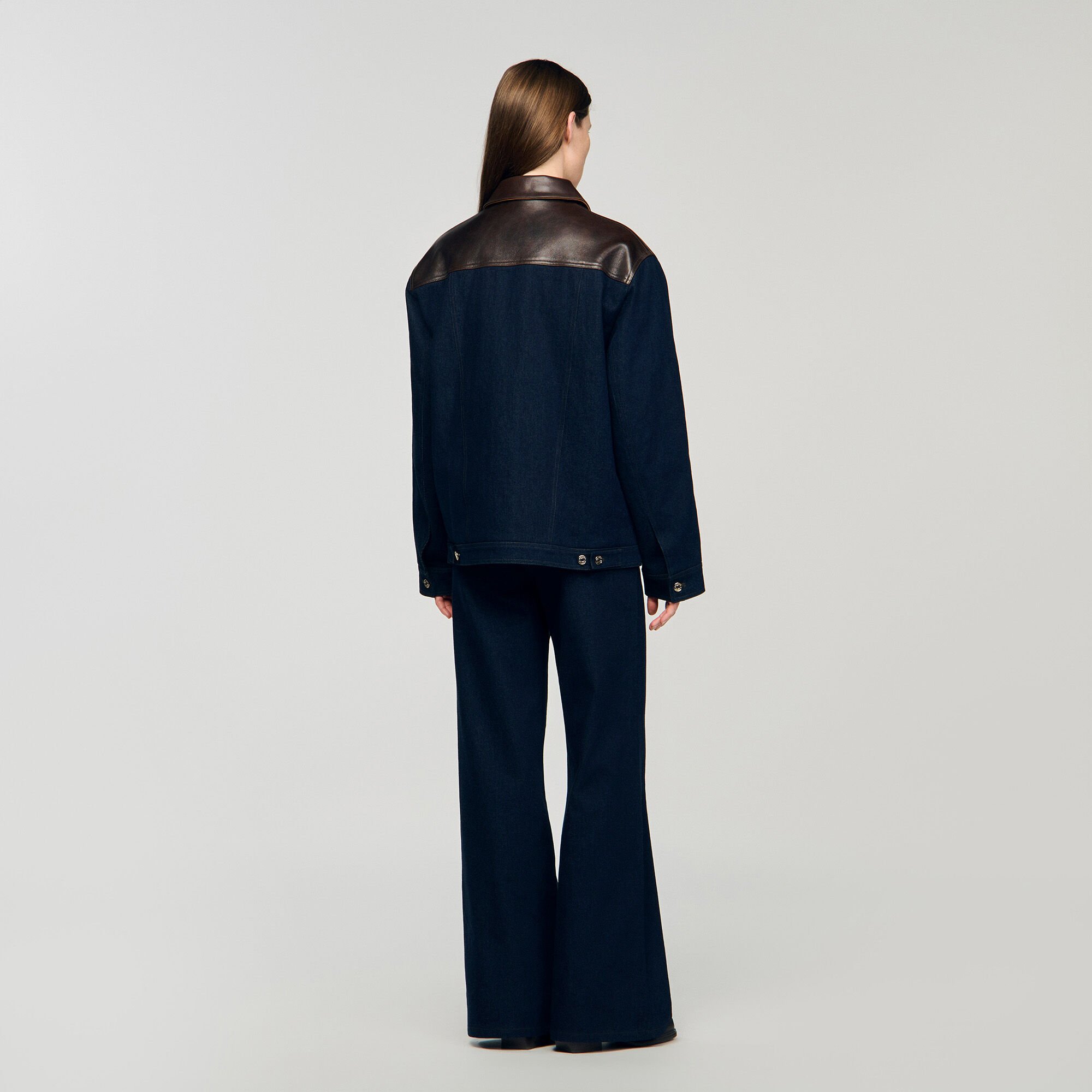 Blouson en denim et en cuir