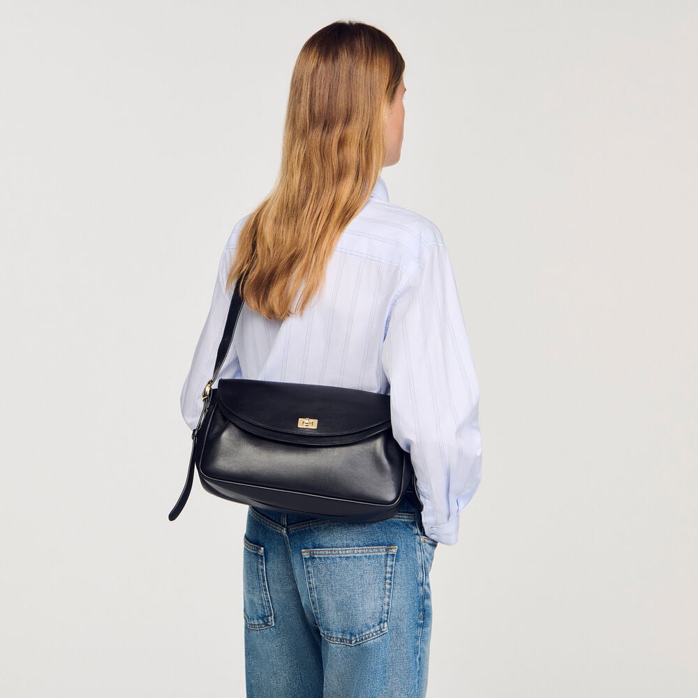 Sandro Sac en cuir lisse Le Mambo – Noir – vue 4