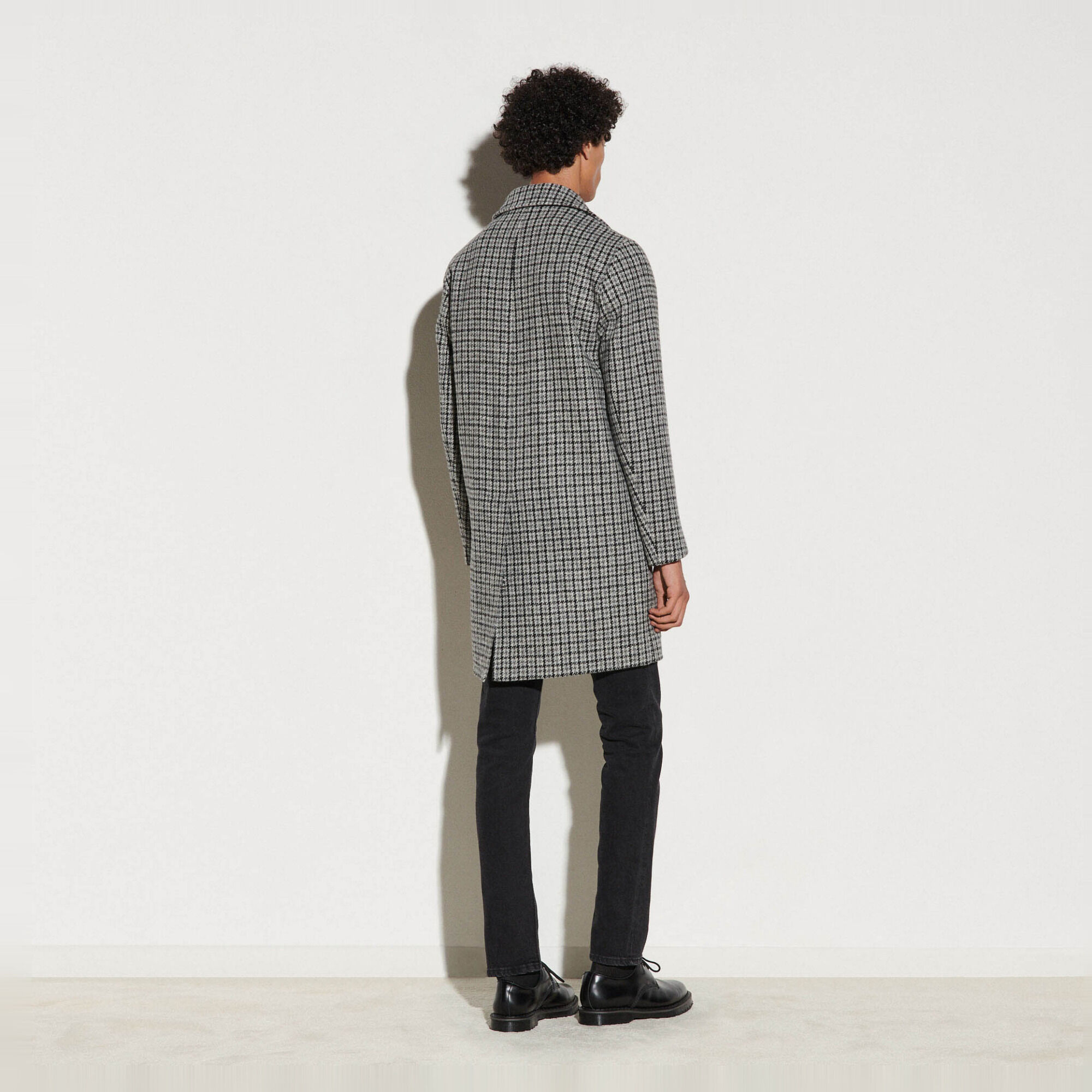 Manteau a carreaux en laine Black Gray Men Sandro Paris