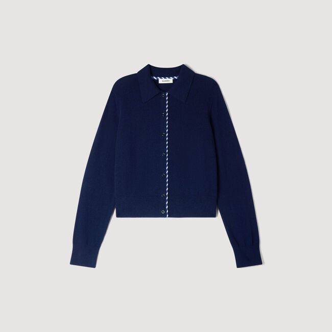 Cardigan laine cachemire &agrave; rayures