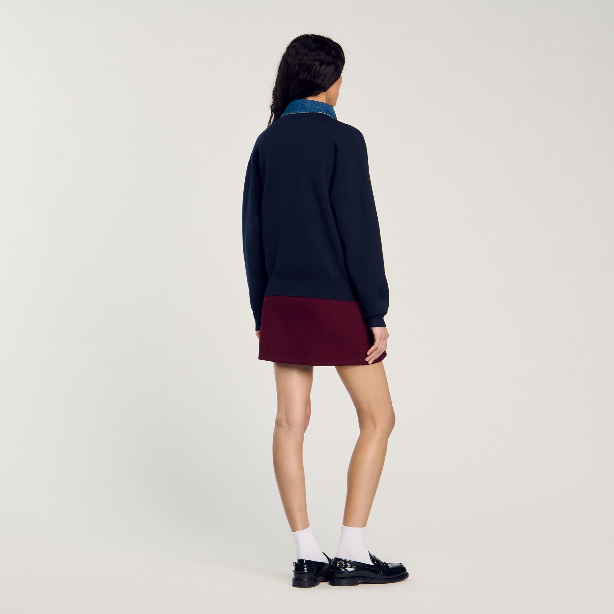Pull ample col polo denim