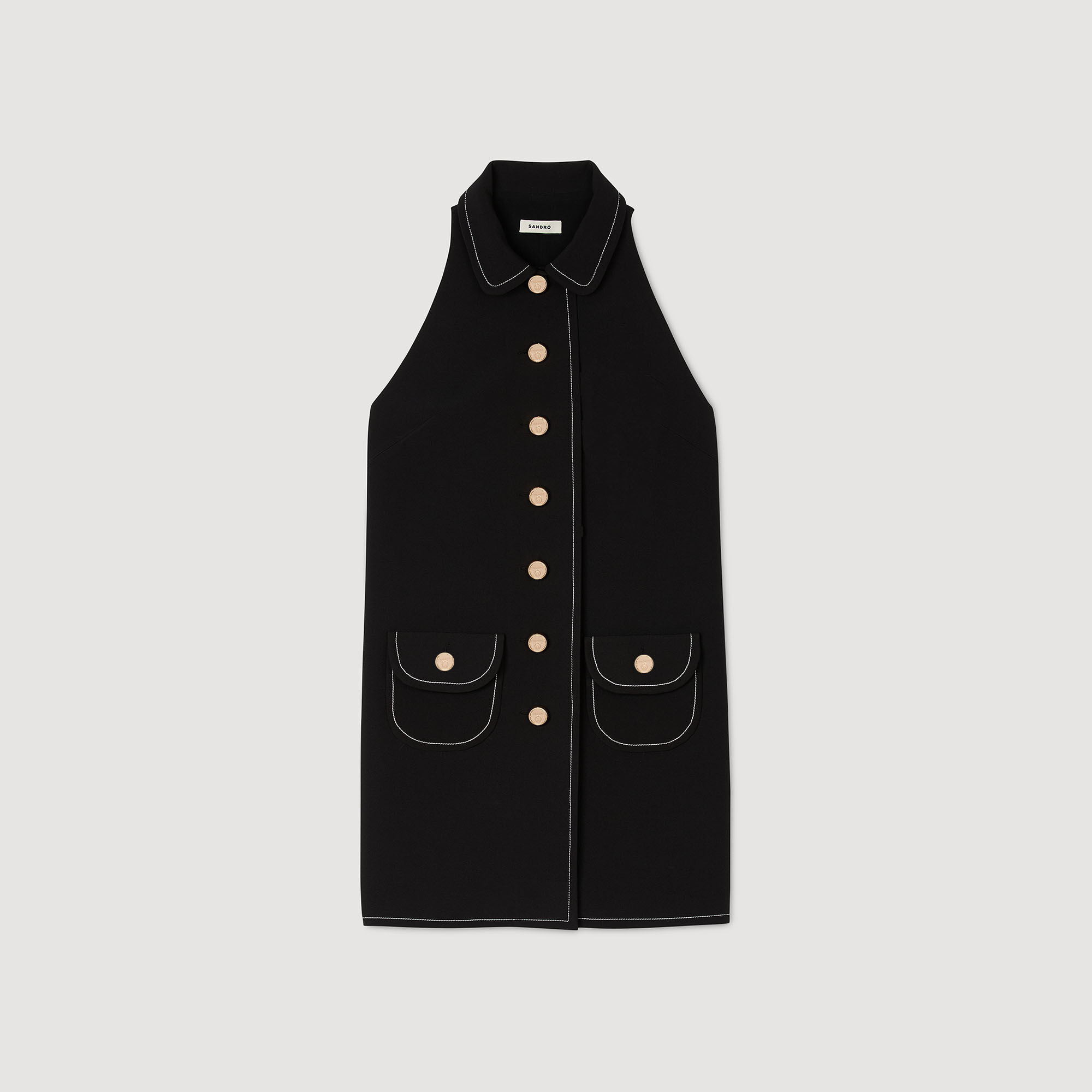 sandro★ROBE COURTE A COL CLAUDINE ワンピース Robe courte à col claudine beige pour femme | Sandro Paris