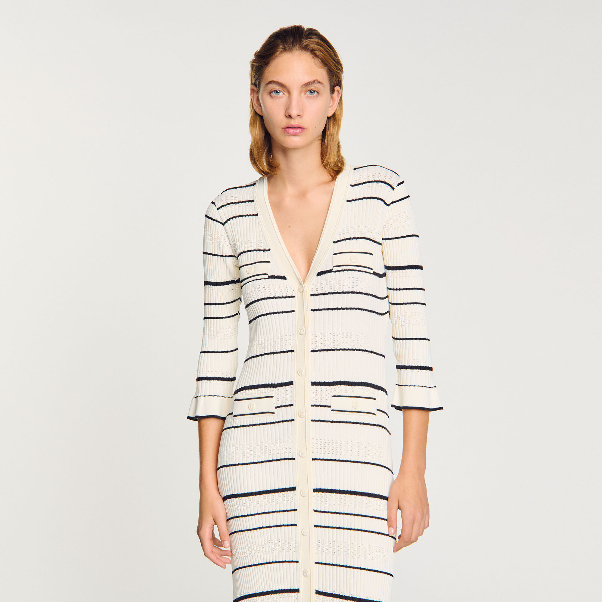Robe longue en maille rayée 