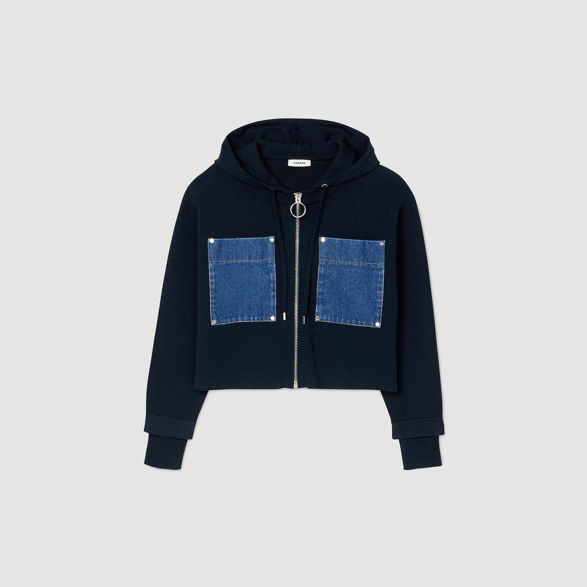 Sweatshirt en maille et denim - Femme | Sandro Paris