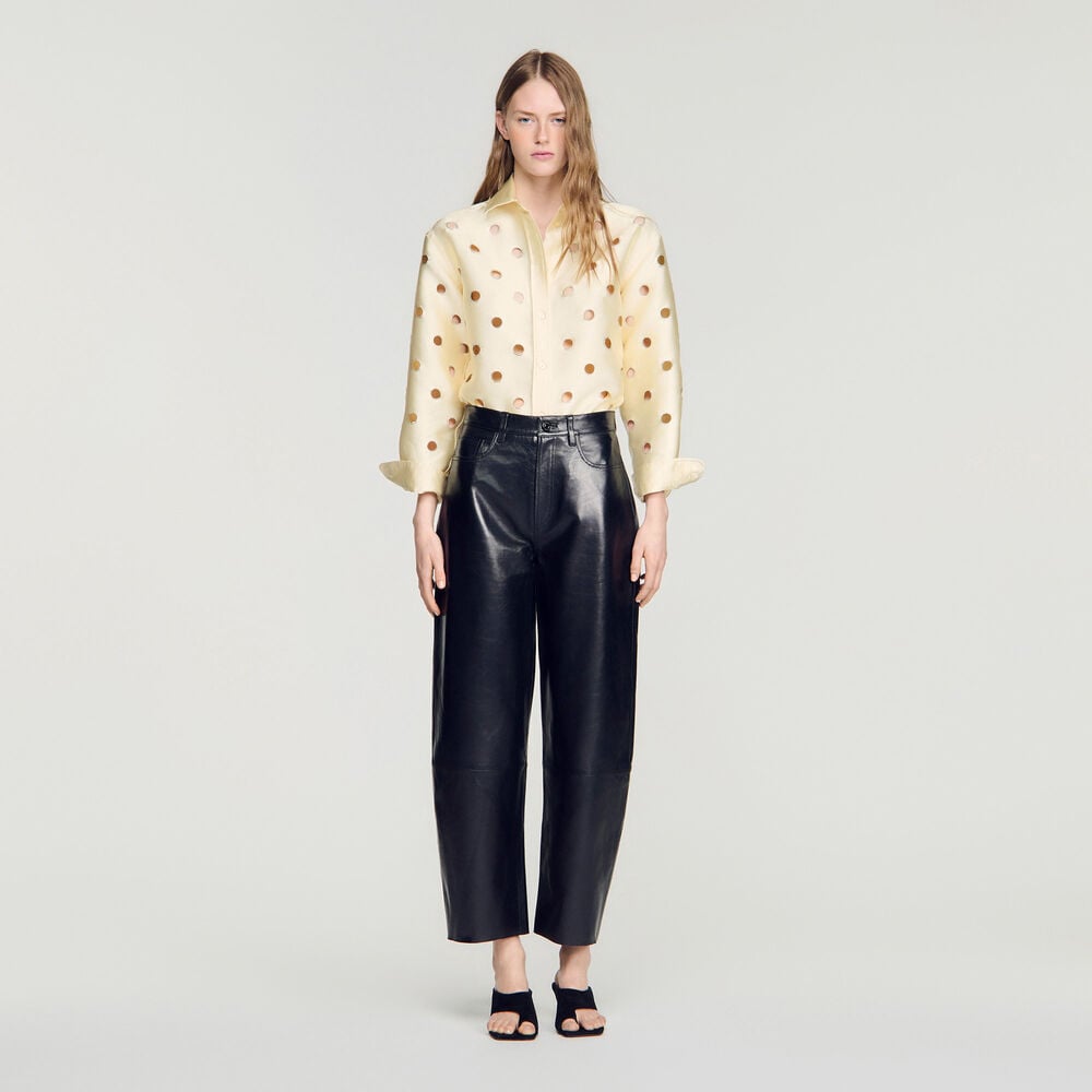 Sandro Pantalon barell en cuir – Noir – vue 2