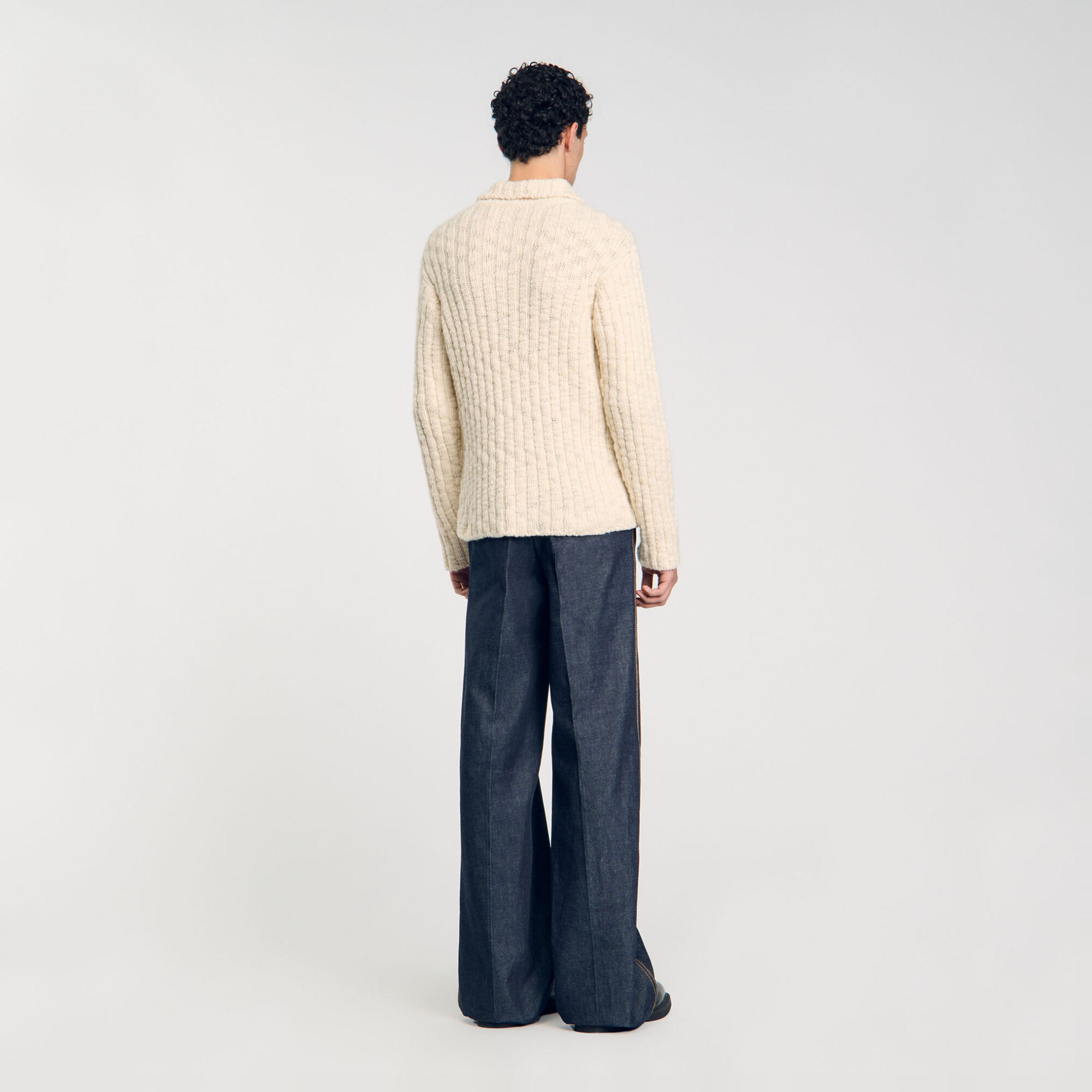Pull &agrave; col polo en maille &eacute;paisse - Homme | Sandro Paris