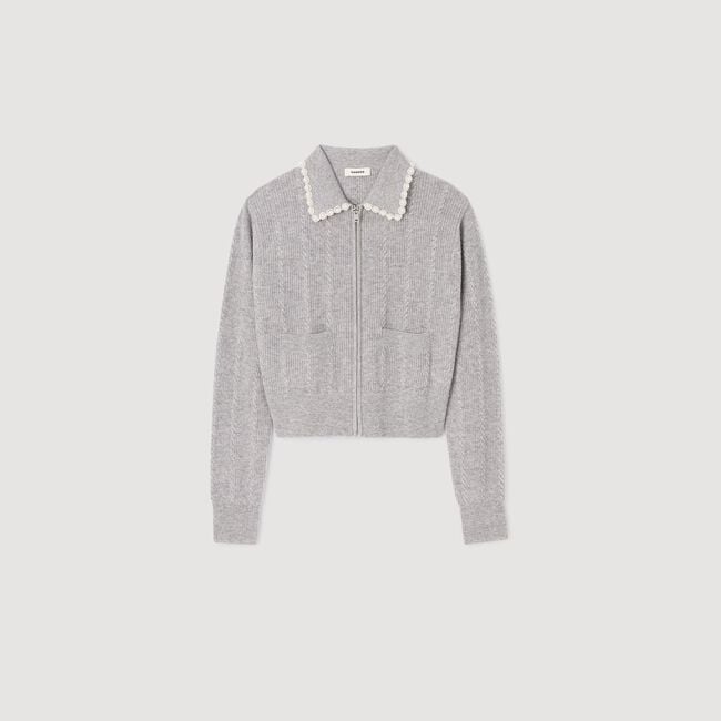 Cardigan zippé à col perlé 