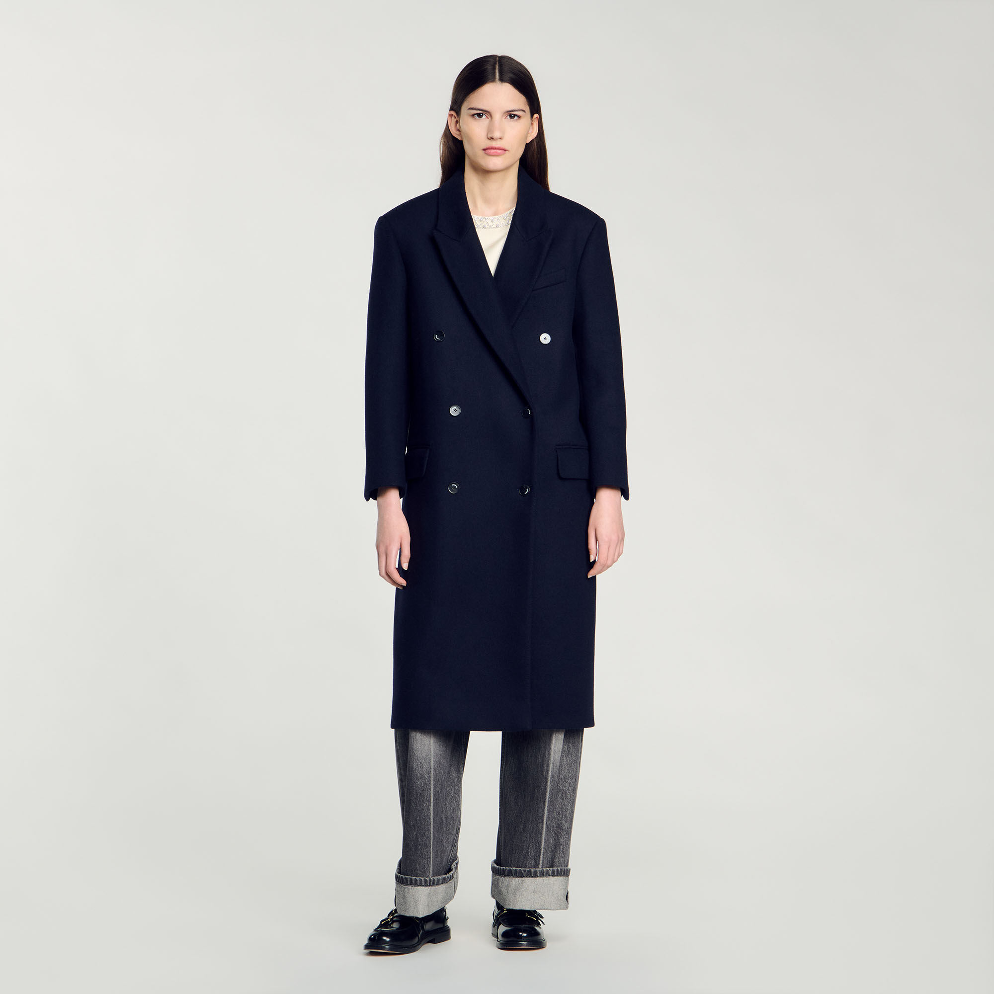 Manteau sandro bleu marine outlet