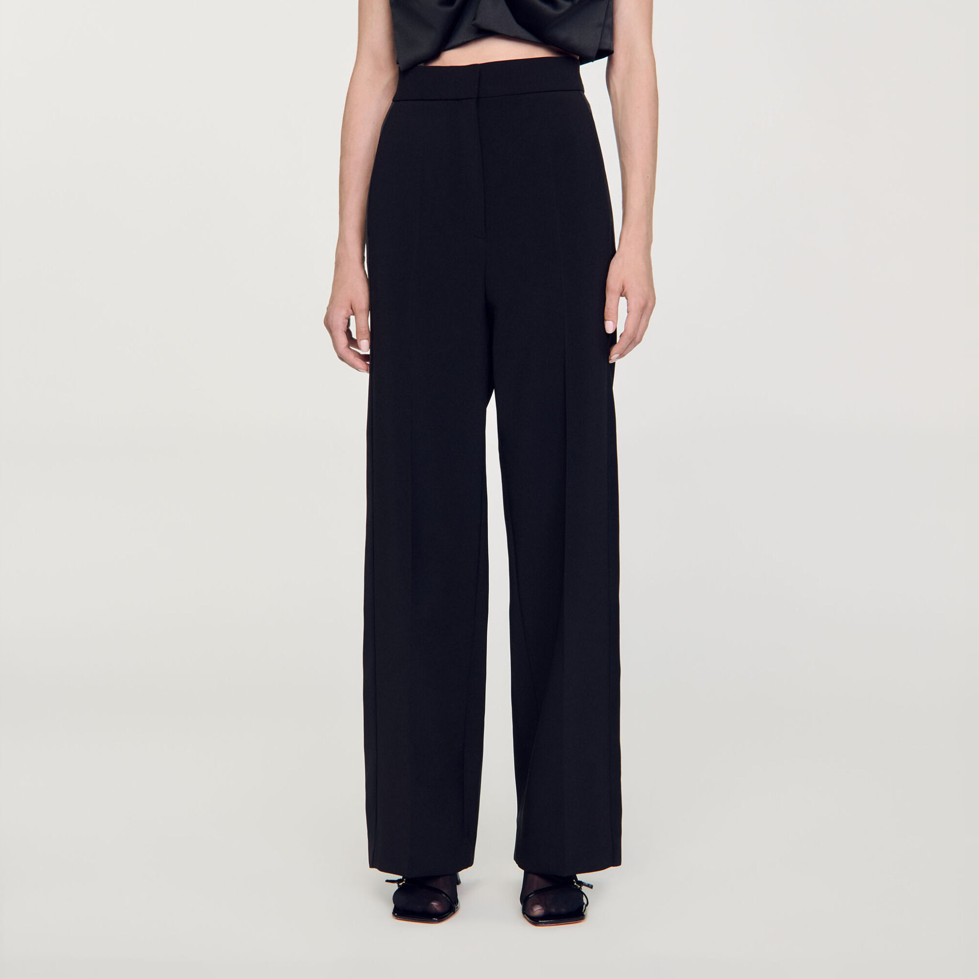 Pantalon large &agrave; bande lat&eacute;rale satin&eacute;e - Femme | Sandro Paris