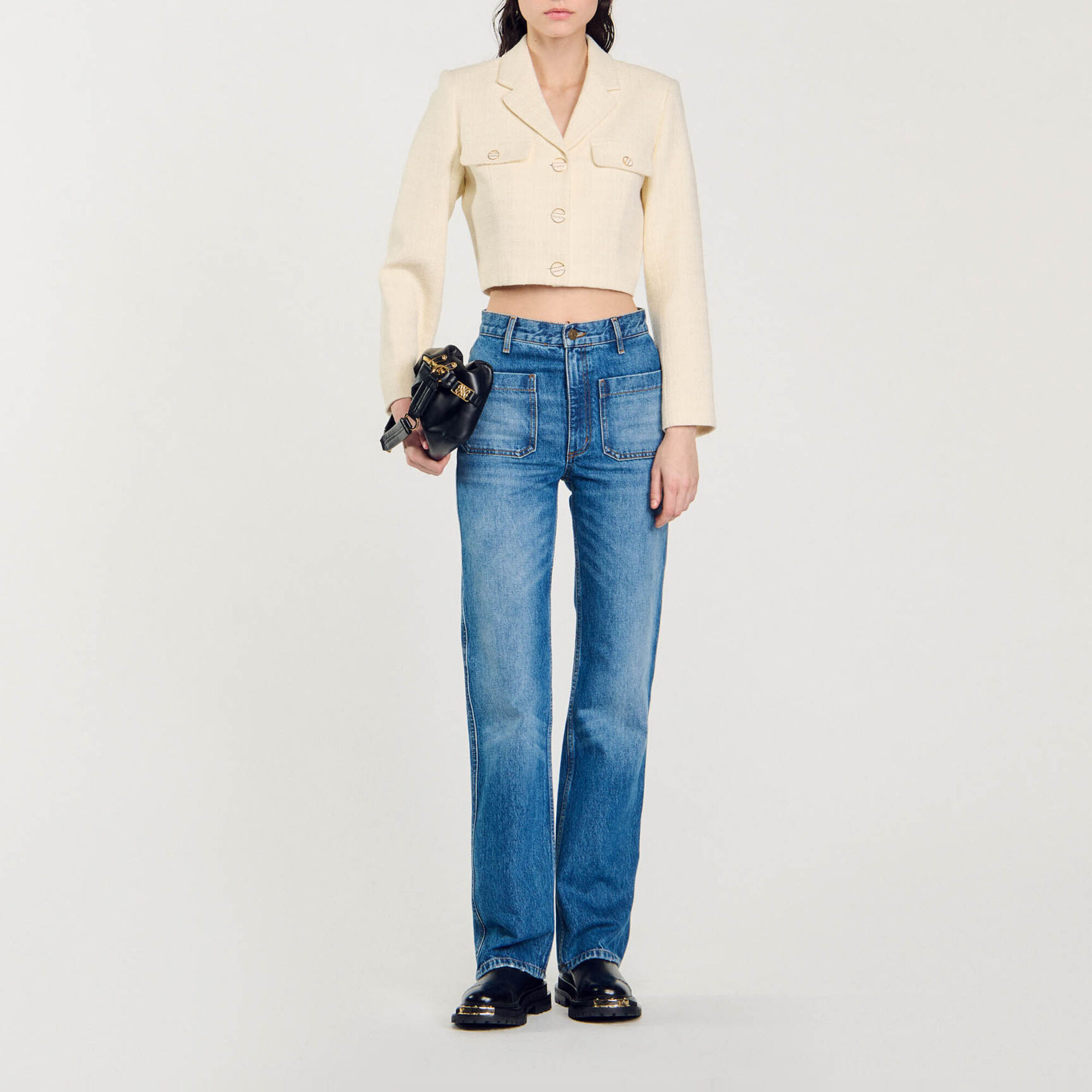 Veste courte boutonnée en tweed