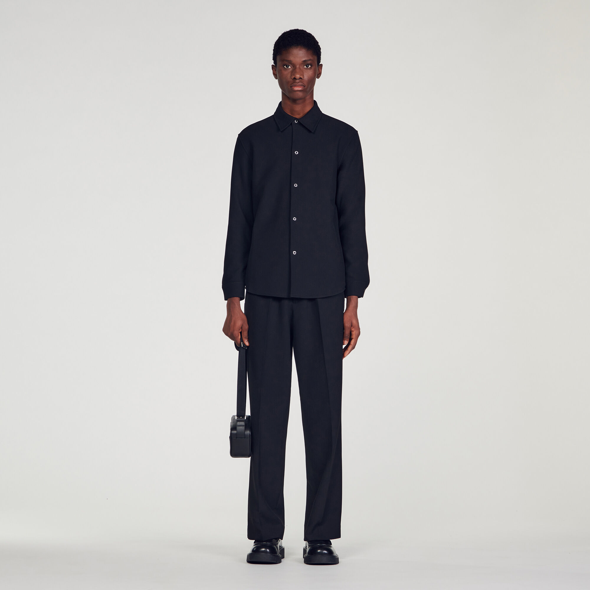 Chemise en jersey manches longues Black Gray Sandro Paris