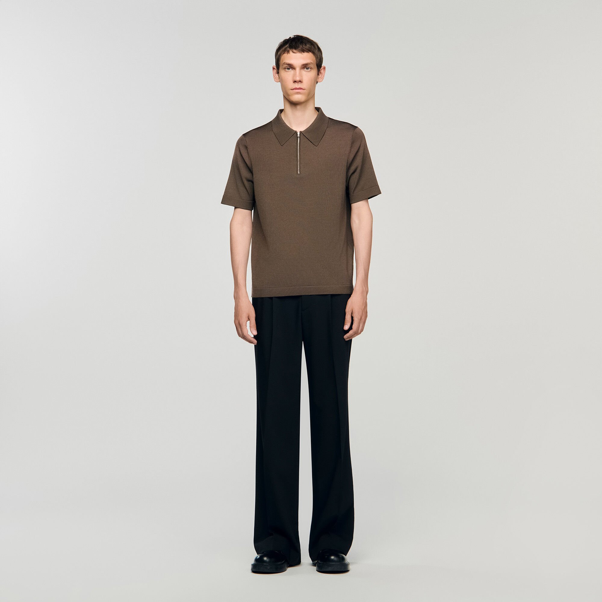 Polo en maille à col zippé