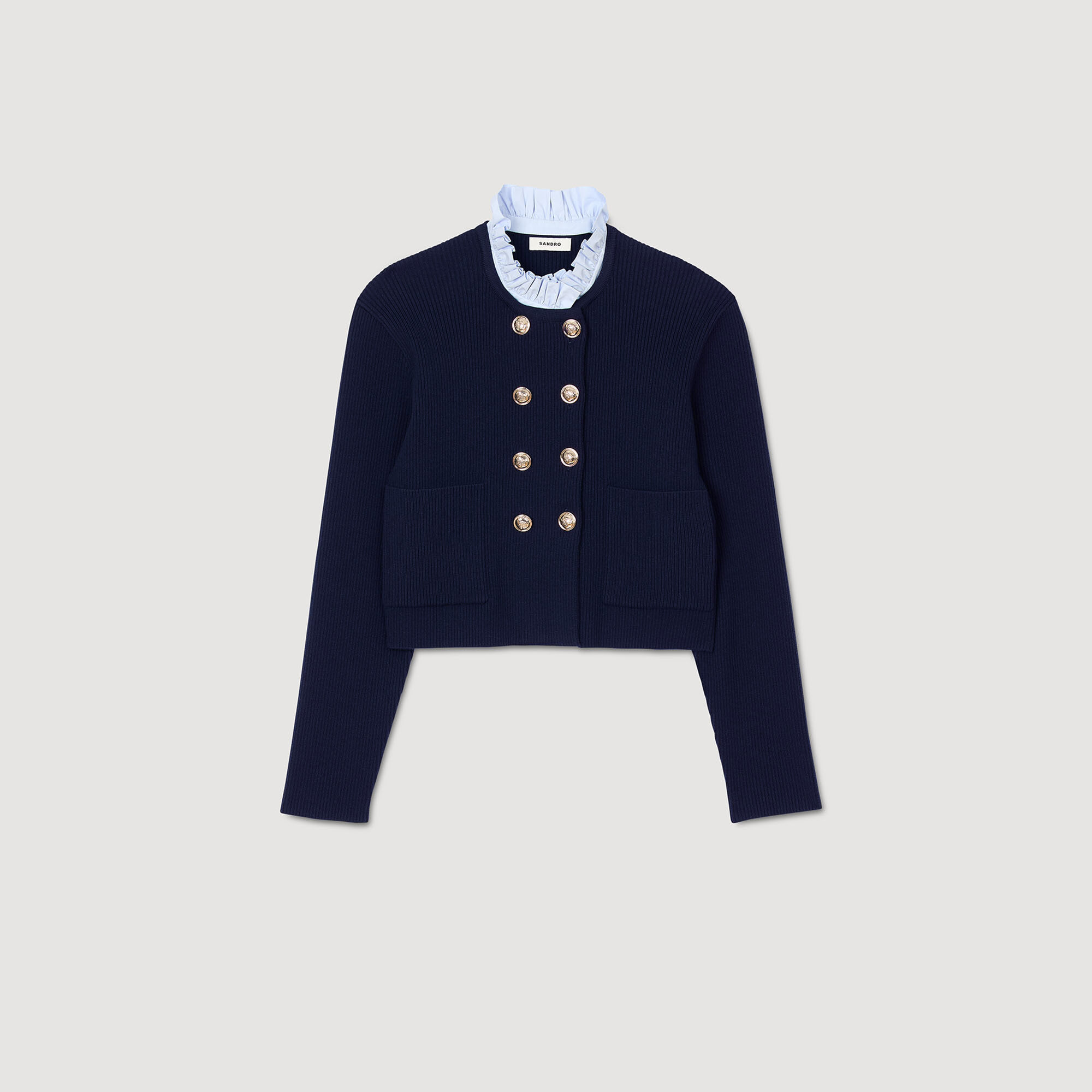 Cardigan à col volanté amovible
