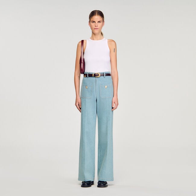 Jean large à taille haute délavé