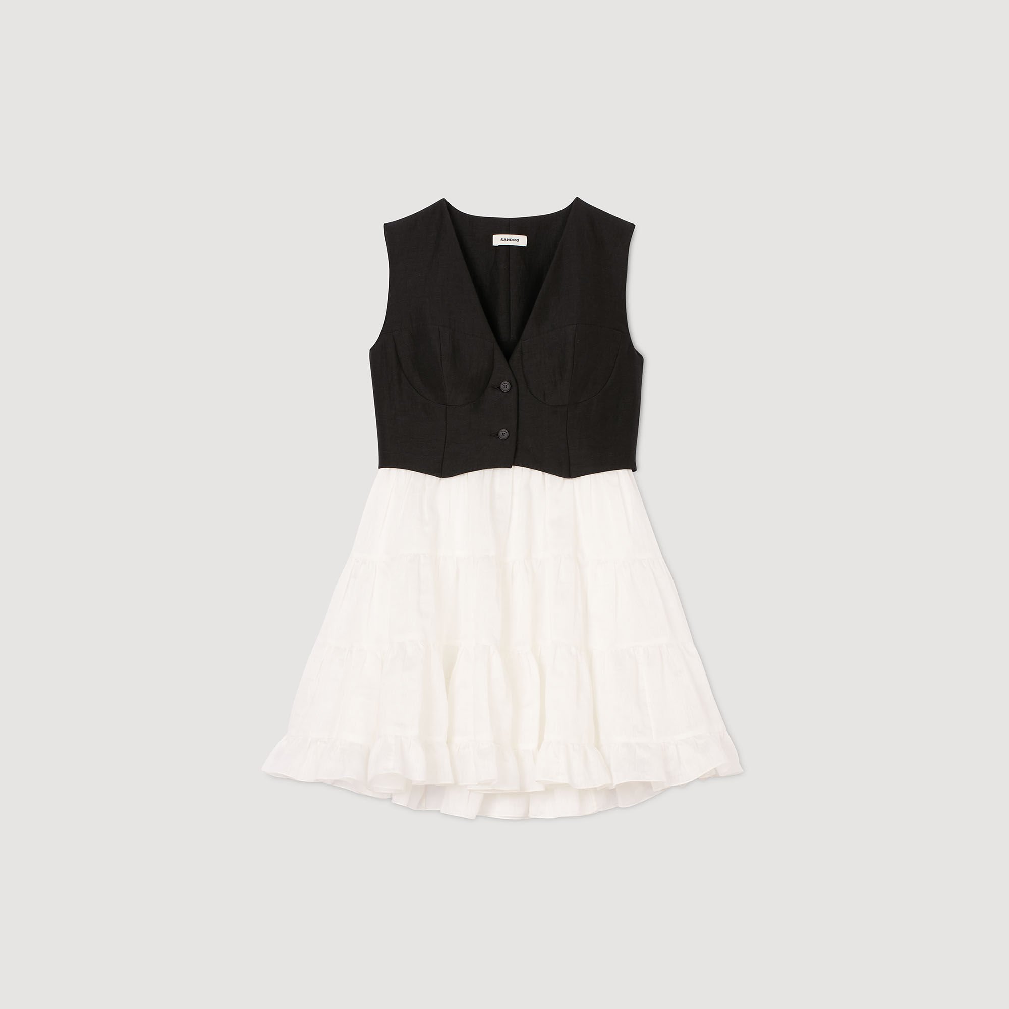 sandro★ROBE COURTE EN TWEED BICOLORE ワンピース Robe courte en tweed gris / noir pour femme | Sandro Paris