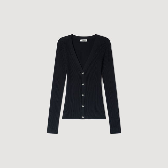 Cardigan côtelé à boutons fantaisie