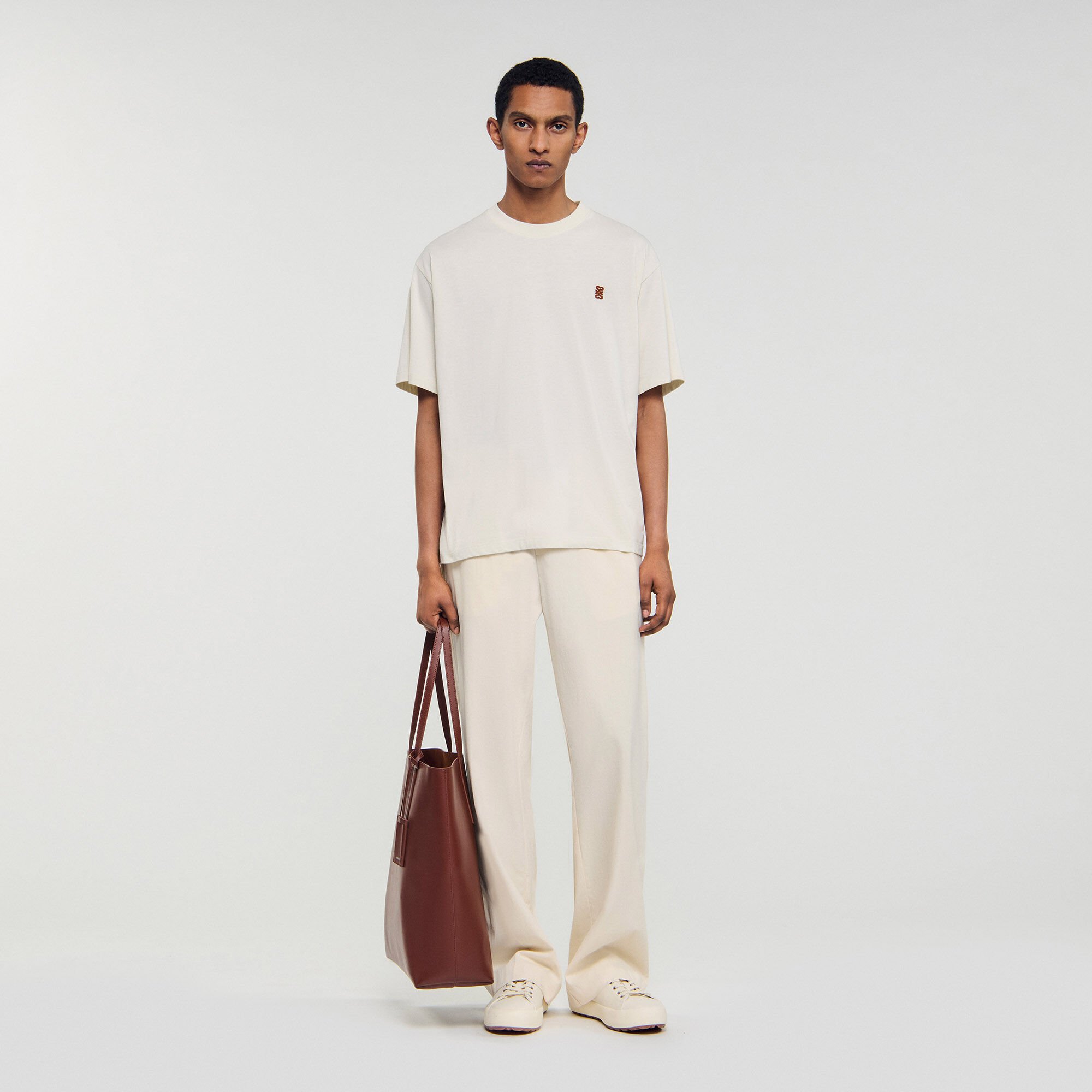 T-shirt à logo en cuir