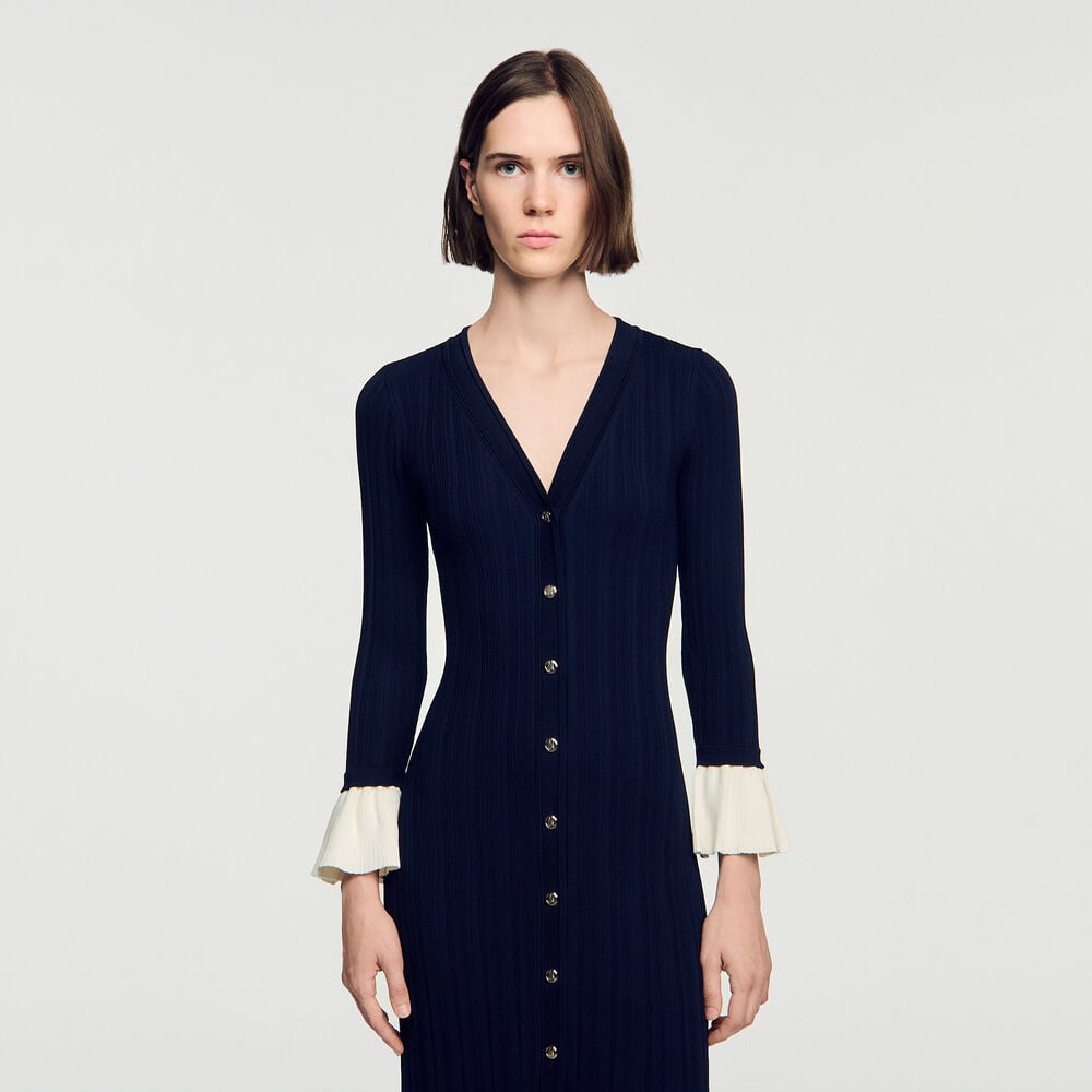 Sandro Vestido largo de punto bicolor – Marina – vista 4