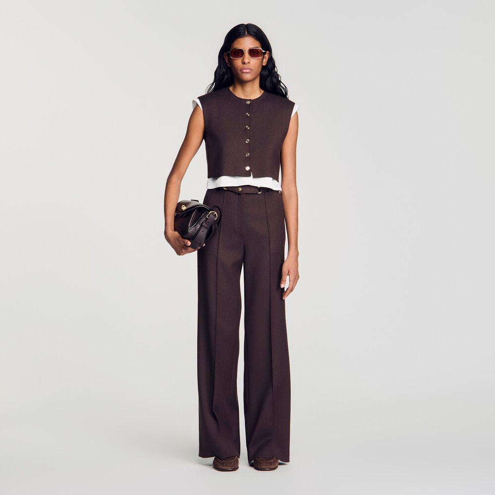 Sandro Top court en laine 2 en 1 – Brun