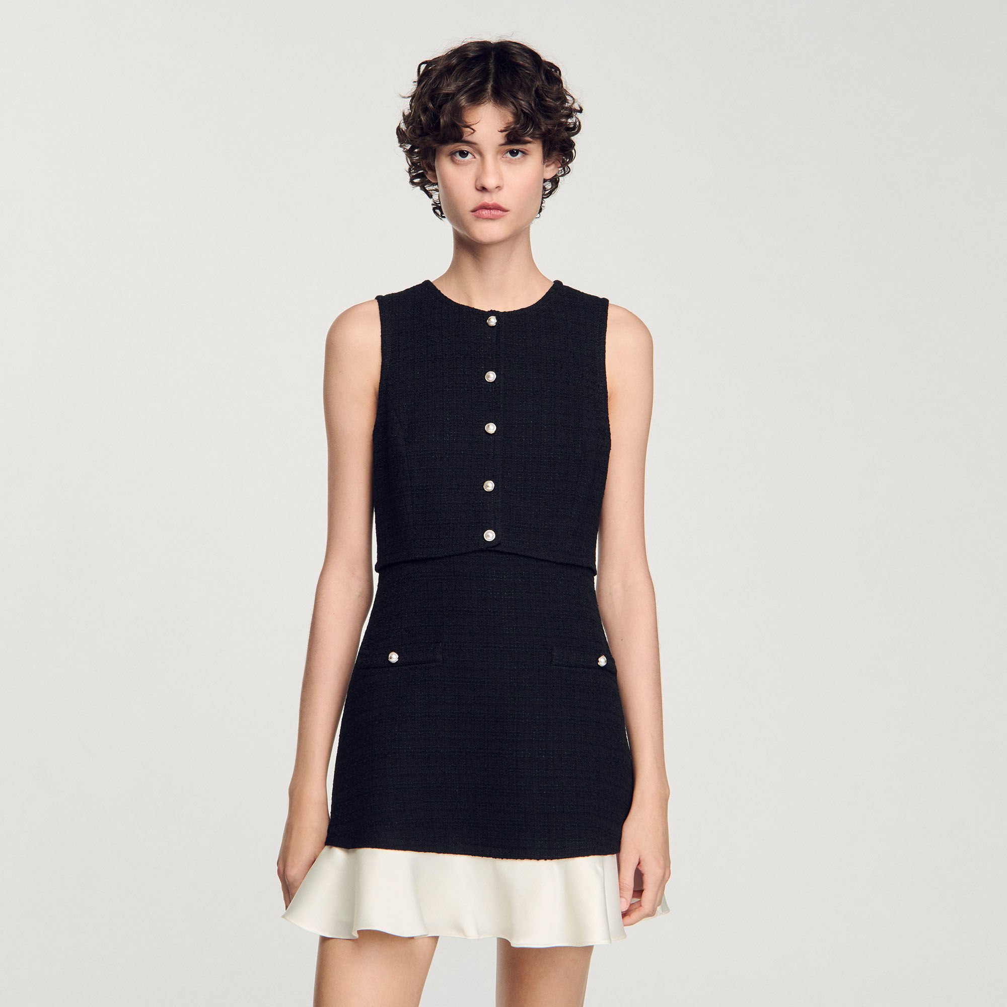 Robe courte en tweed bicolore gris / noir pour femme