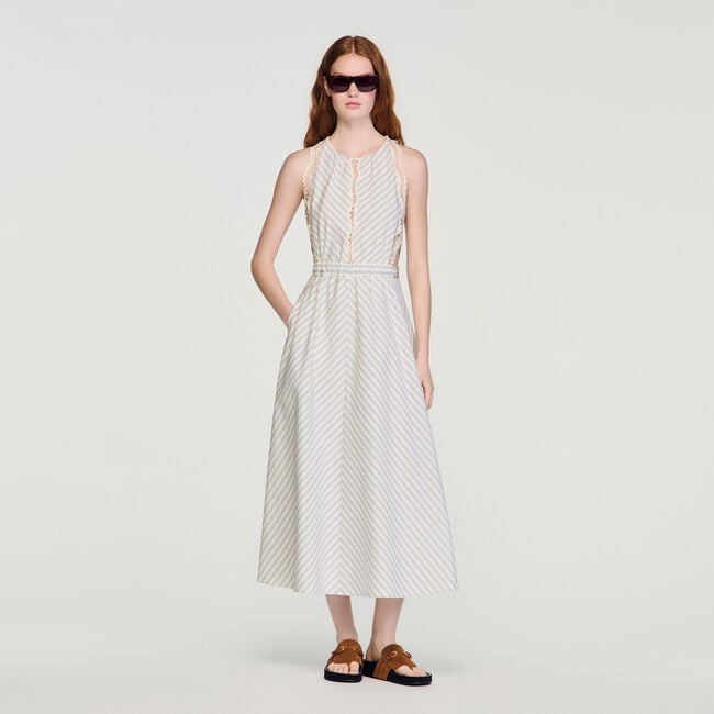 Robe longue en coton &agrave; rayures