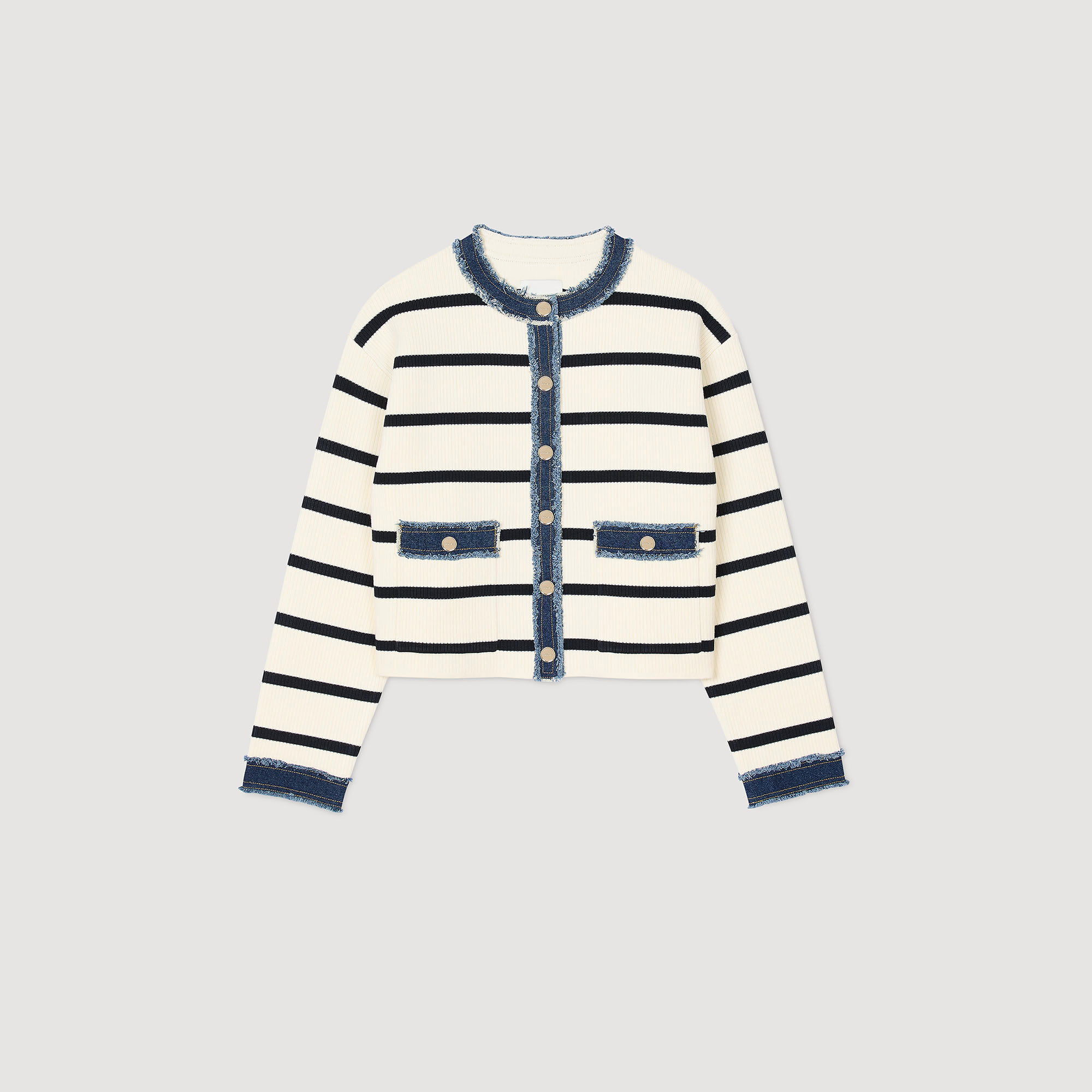 Cardigan rayé à détails denim