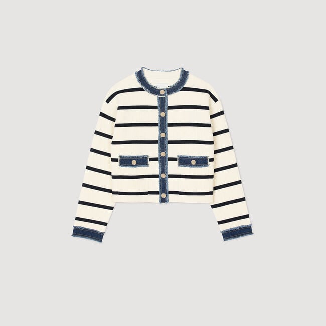 Cardigan rayé à détails denim