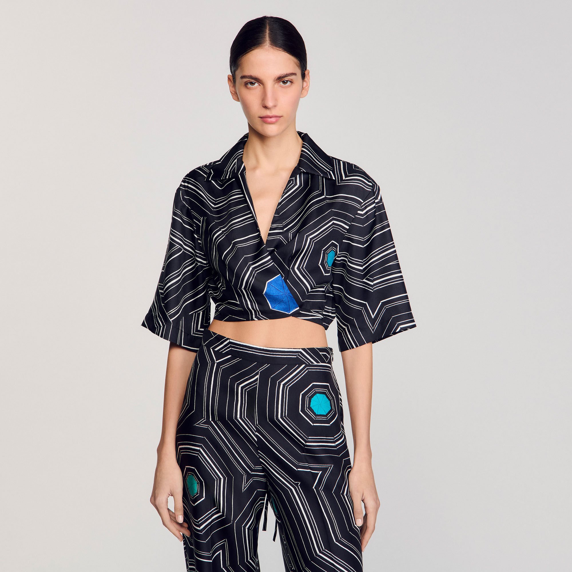 Chemise en soie à imprimé spirales