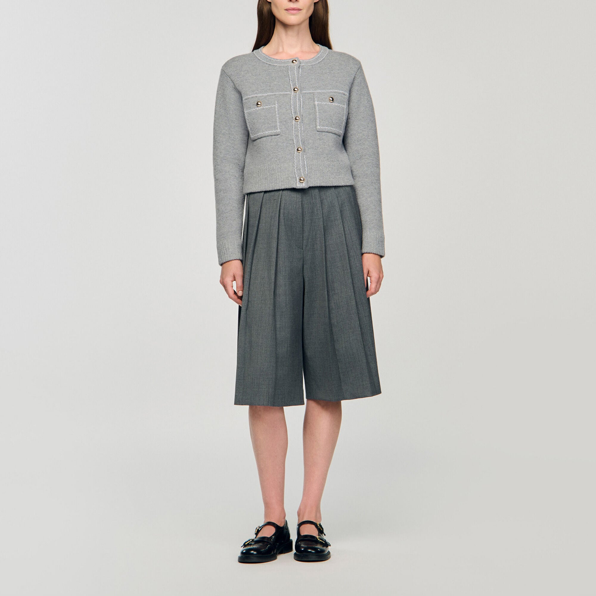 Cardigan &agrave; surpiq&ucirc;res contrast&eacute;es - Femme | Sandro Paris