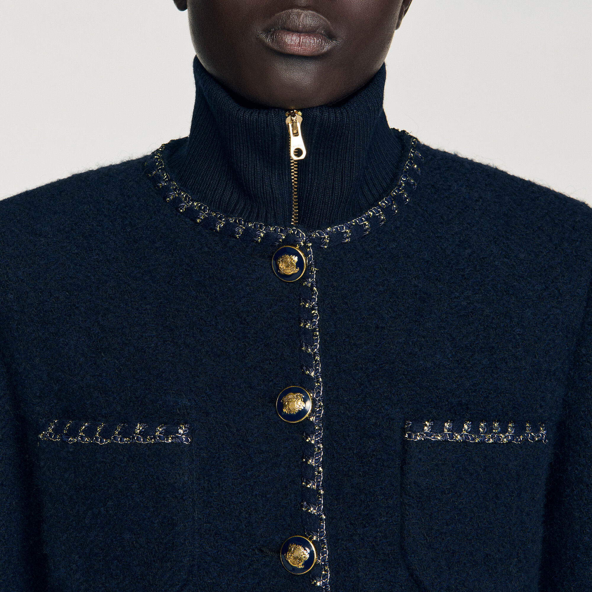 Veste en tweed à galons fantaisie