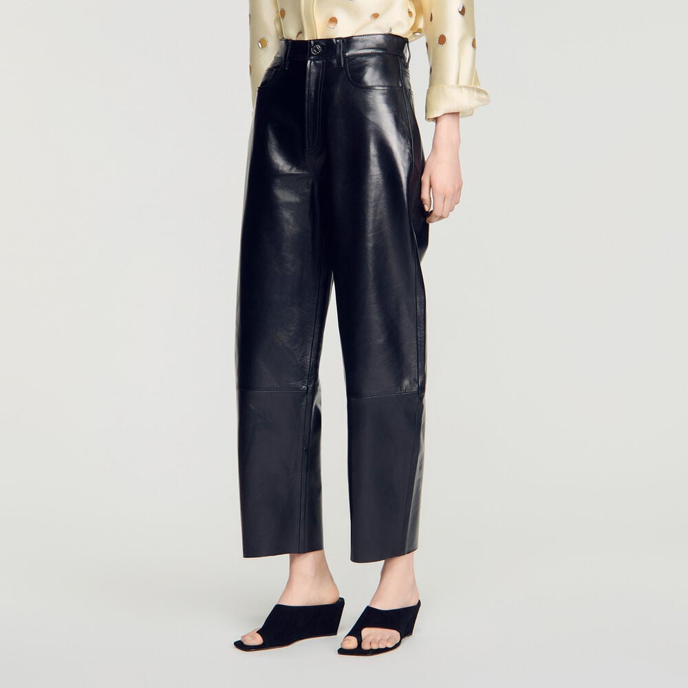 Sandro Pantalon barell en cuir – Noir – vue 4