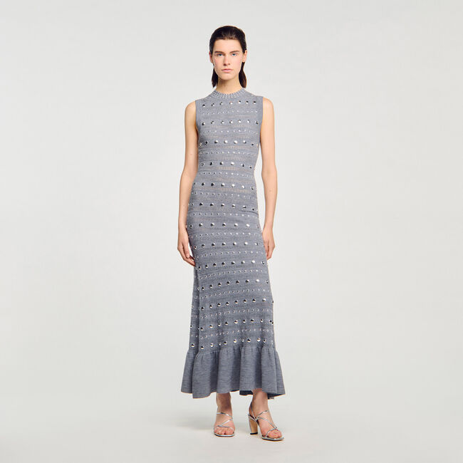 Robe longue en maille à studs