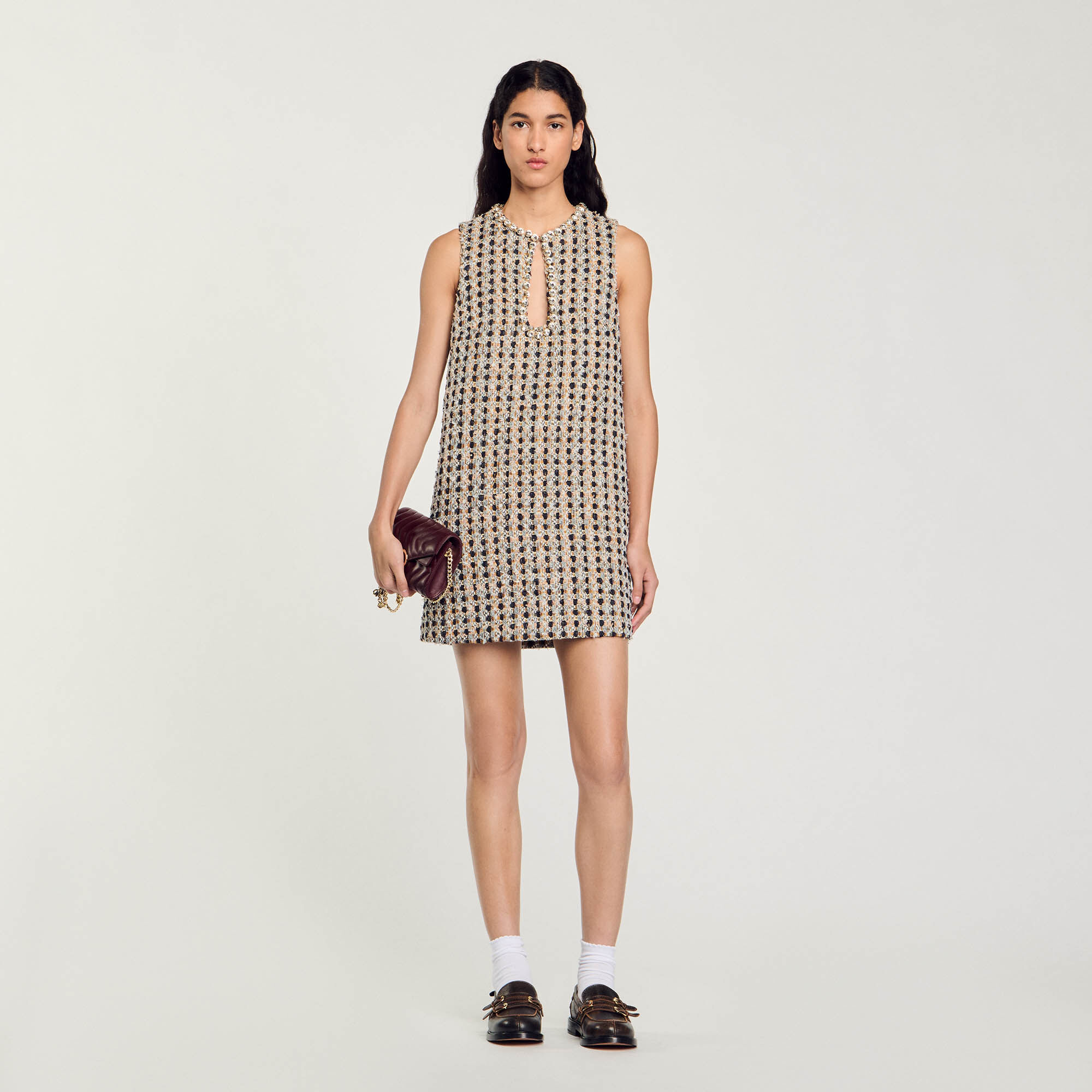 Robe courte en tweed Brown Women Sandro Paris