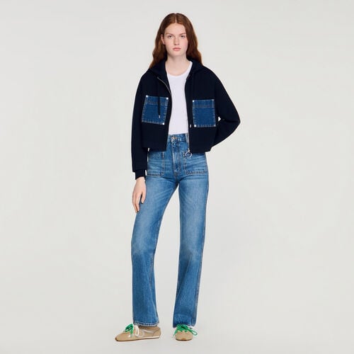 Sandro Sweatshirt en maille et denim