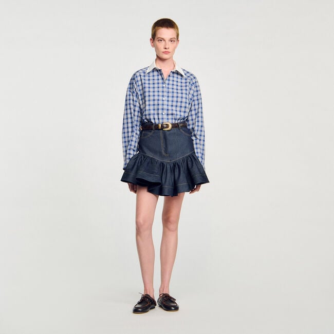 Jupe courte en denim à volants