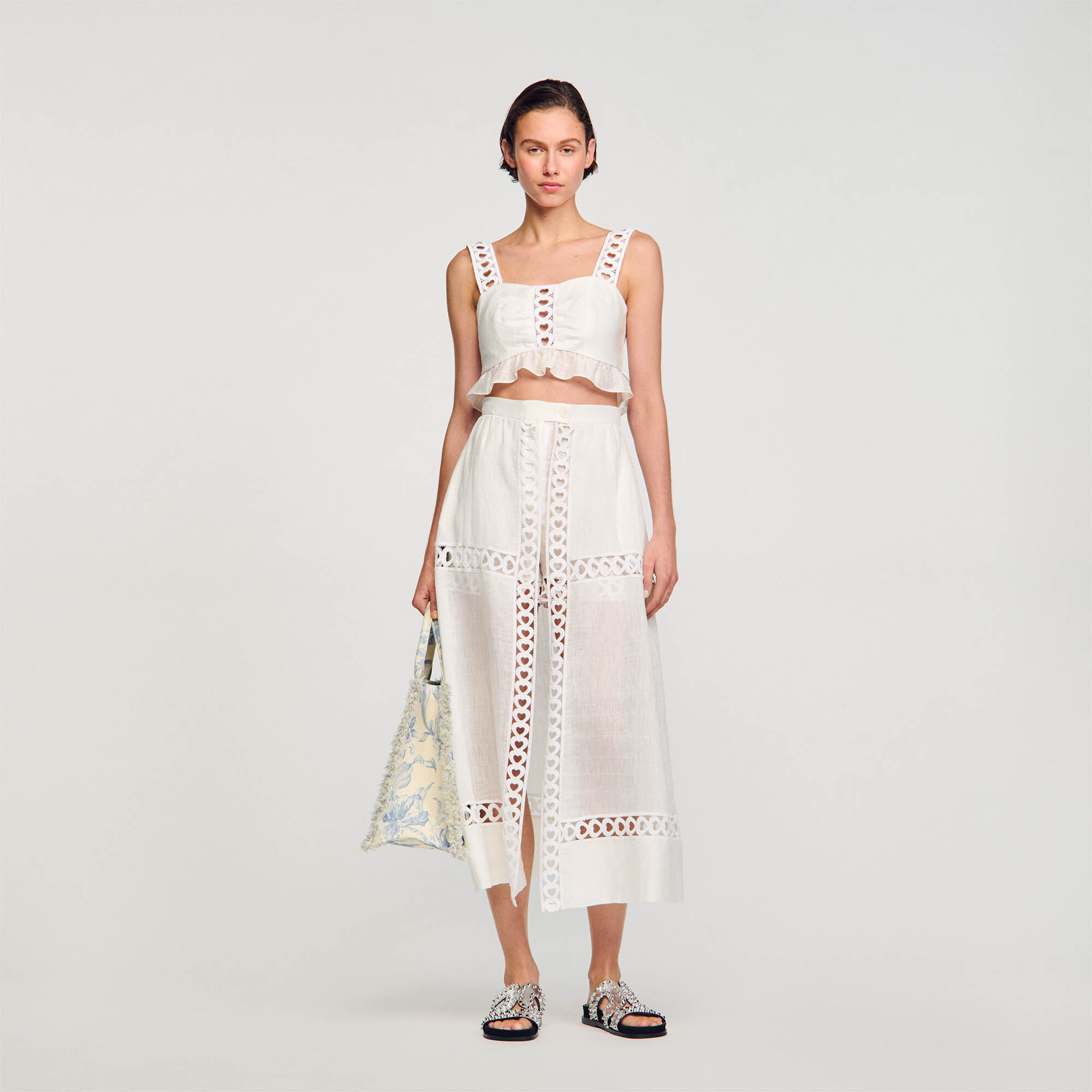 Jupe short longue en lin melange