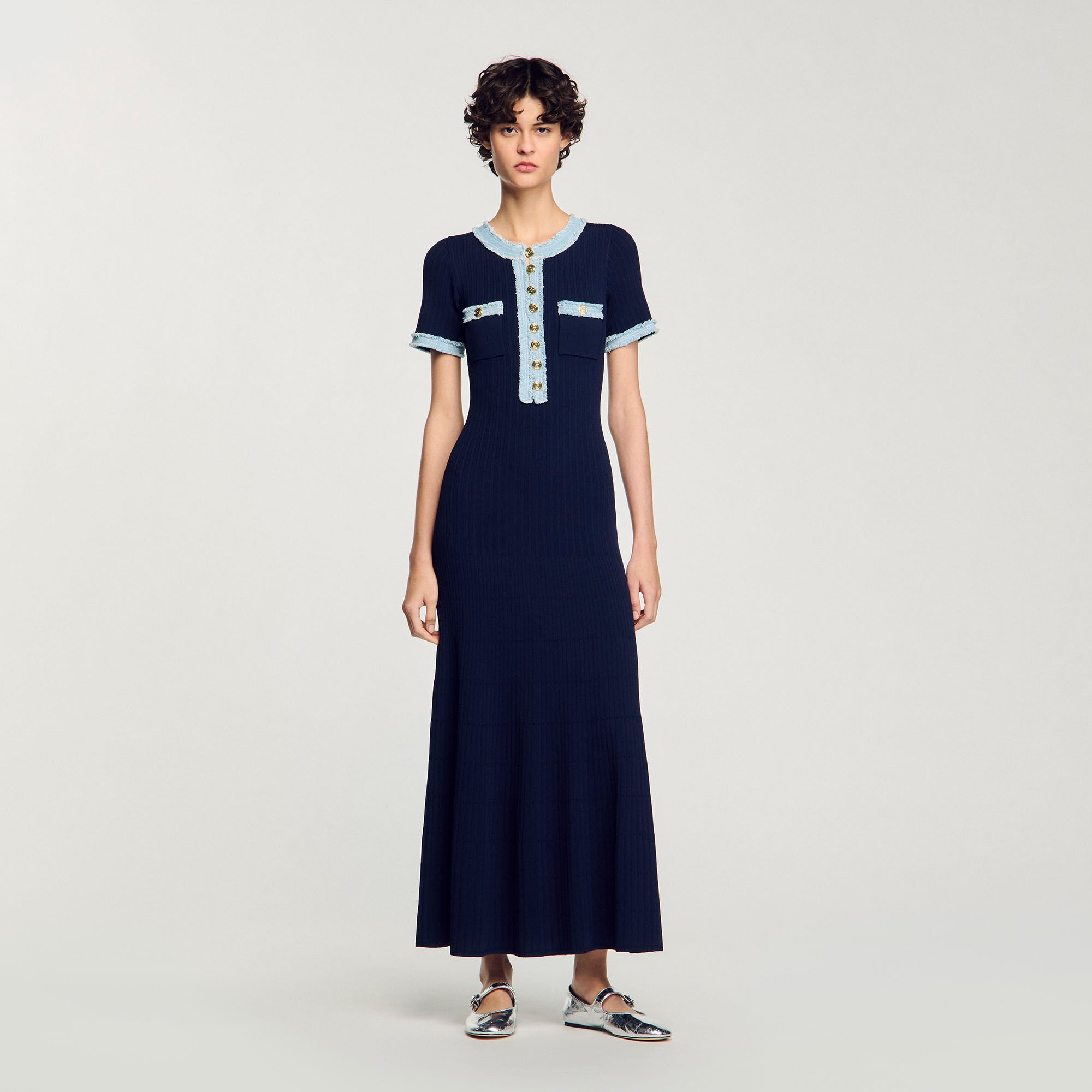 sandro★ROBE LONGUE EN MAILLE A STUDS ワンピース Robe longue en maille à studs Noir Sandro - Femme SFPRO04090