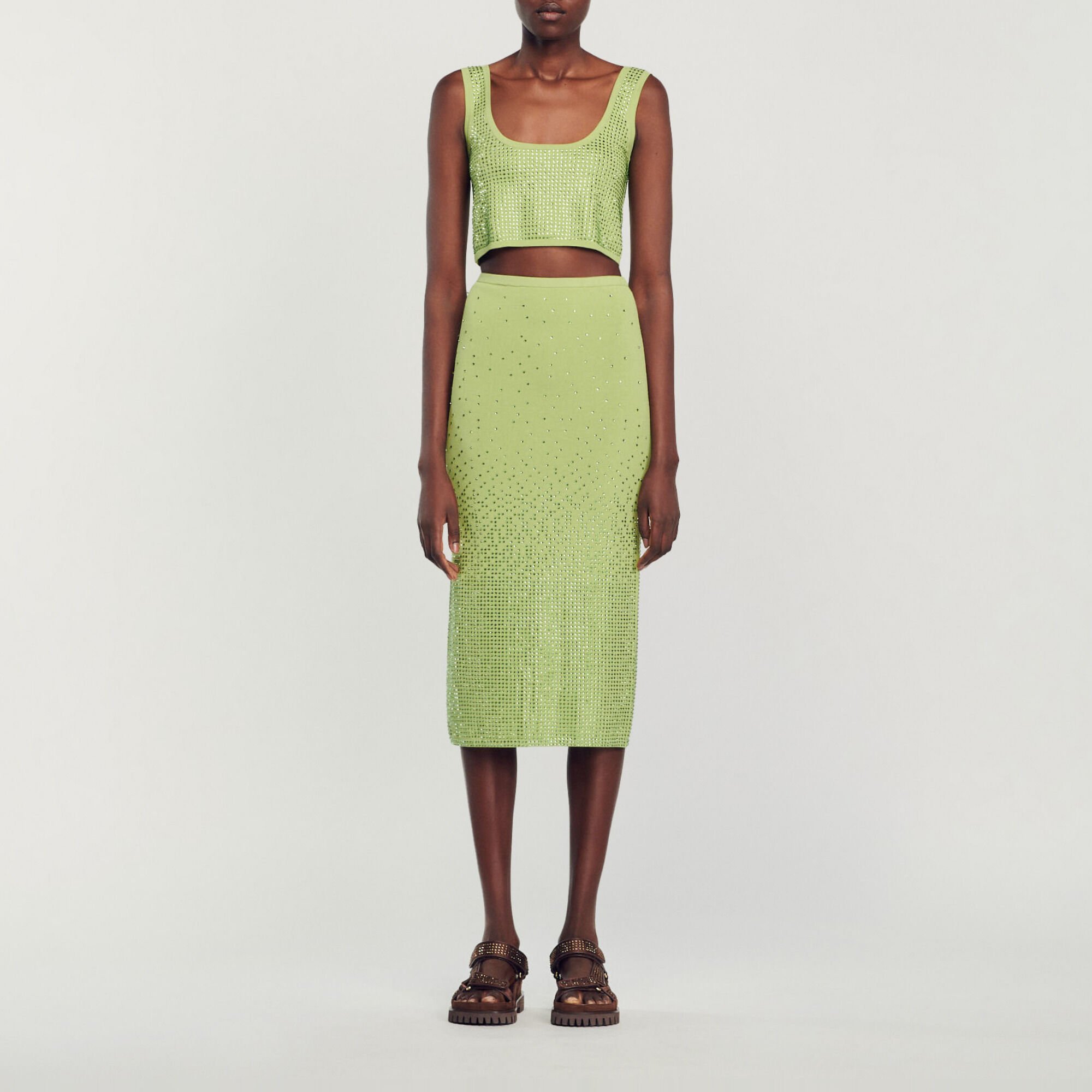 Jupe midi ornée de strass