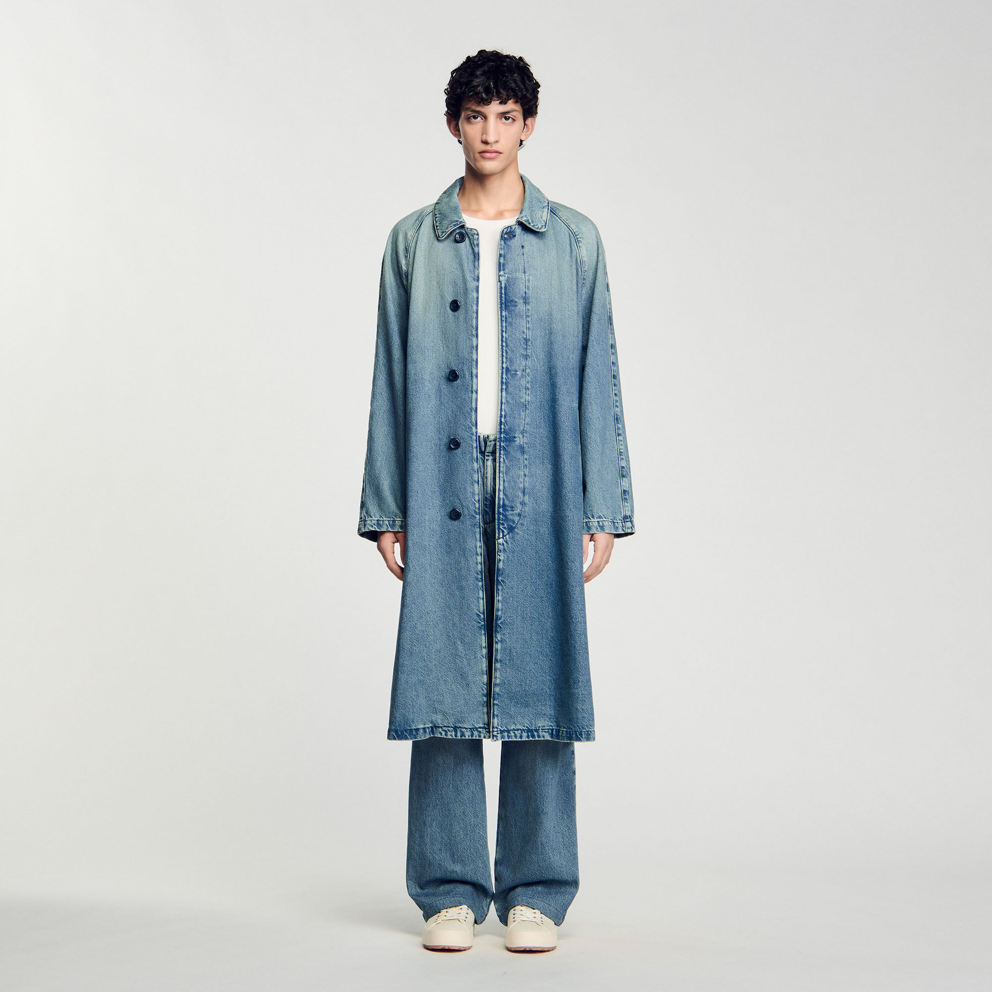 Manteau long en jean délavé 