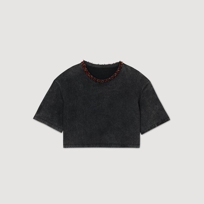 T-shirt court orné de perles
